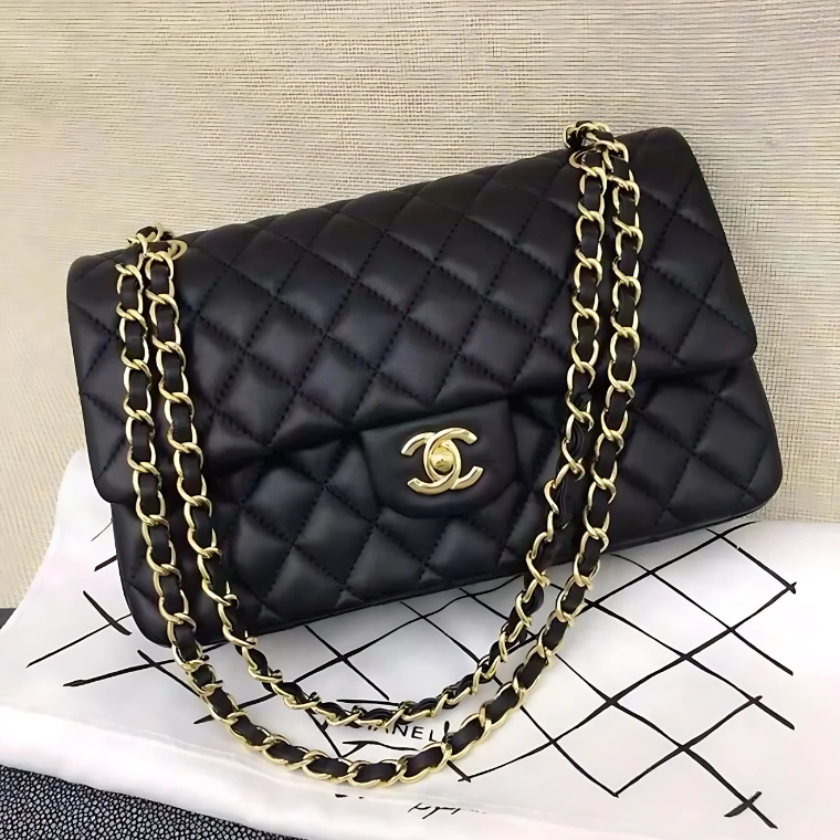 CHANEL Classic Double Flap Bag Black Quilted Leather Handbag