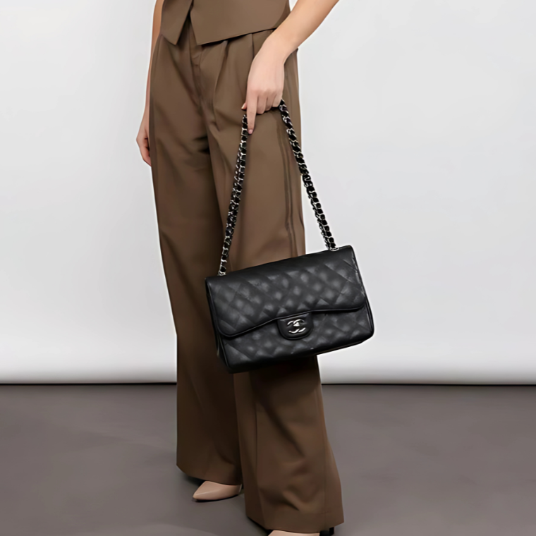 CHANEL Classic Double Flap Bag Black Quilted Leather Handbag