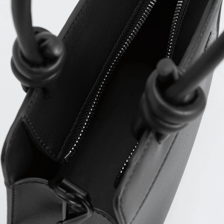 Charles & Keith Sabine Knotted-Handle Trapeze Tote Bag - Jet Black