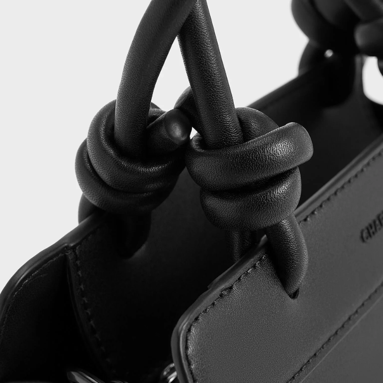 Charles & Keith Sabine Knotted-Handle Trapeze Tote Bag - Jet Black