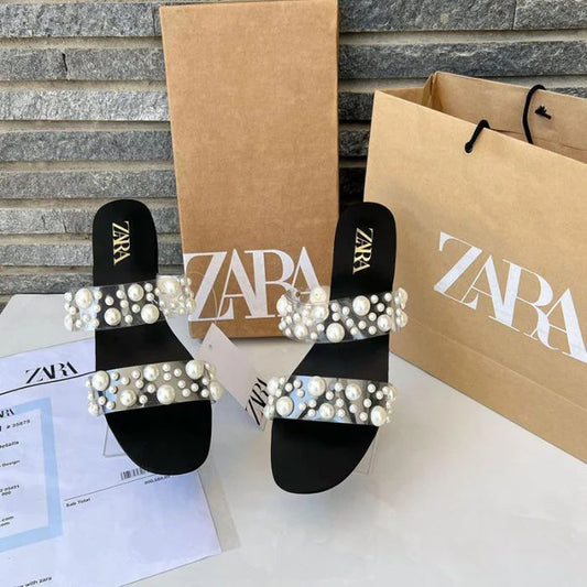 Zara Pearl Transparent Ladies Flat Sandals