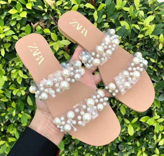 Zara Pearl Transparent Ladies Flat Sandals
