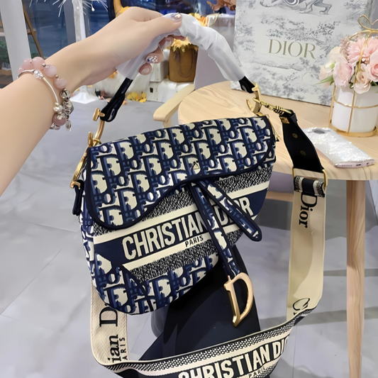 Christian Dior Oblique Embroidered Saddle Bag