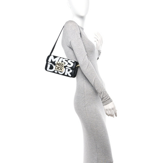 Christian Dior Calfskin Graffiti Printed Miss Dior Flap Black White