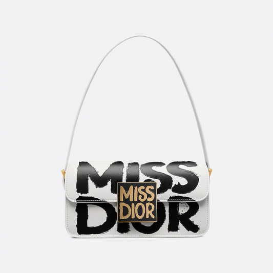 Christian Dior Flap Bag White and Black Miss Dior Graffiti Printed Calfskin
