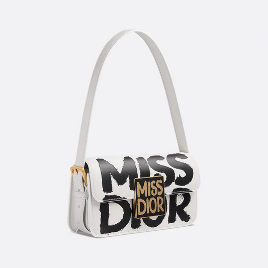 Christian Dior Flap Bag White and Black Miss Dior Graffiti Printed Calfskin