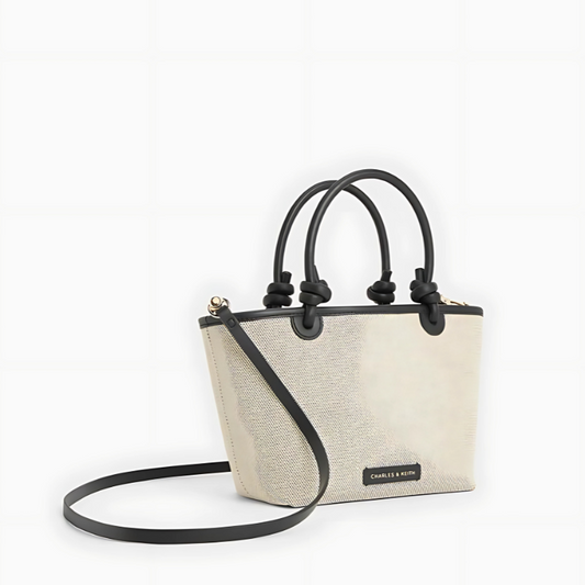 Charles & Keith Sabine Canvas Knotted-Handle Tote Bag - Black