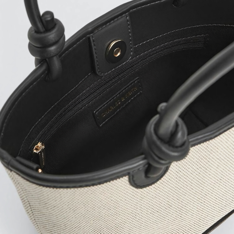 Charles & Keith Sabine Canvas Knotted-Handle Tote Bag - Black