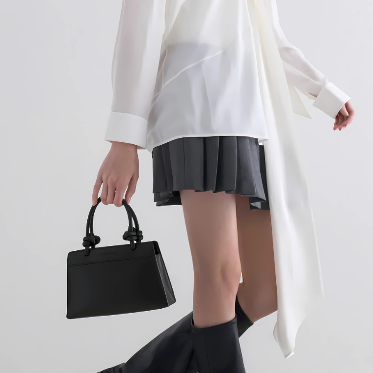 Charles & Keith Sabine Knotted-Handle Trapeze Tote Bag - Jet Black