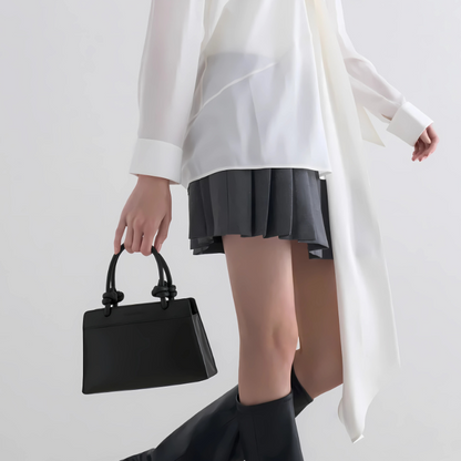 Charles & Keith Sabine Knotted-Handle Trapeze Tote Bag - Jet Black